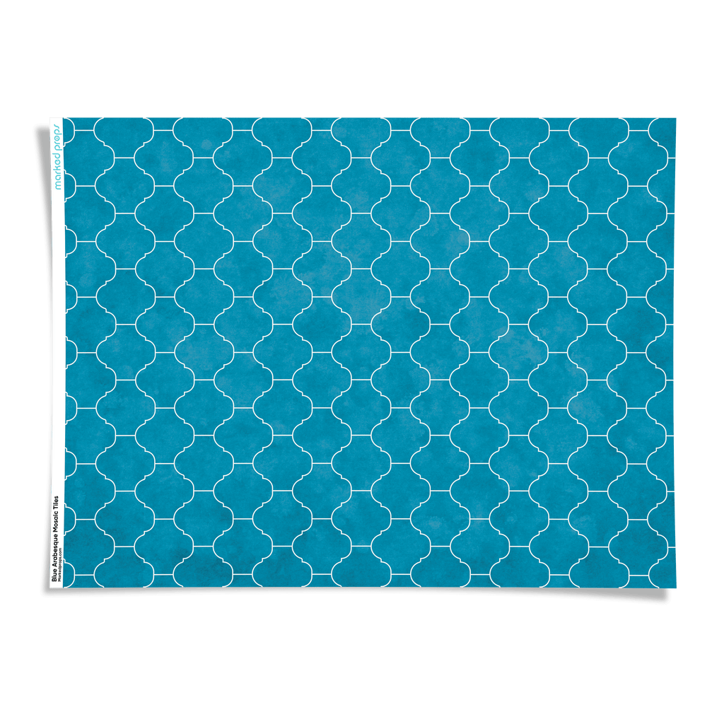 Blue Arabesque Mosaic Tiles Backdrop - Marked Props