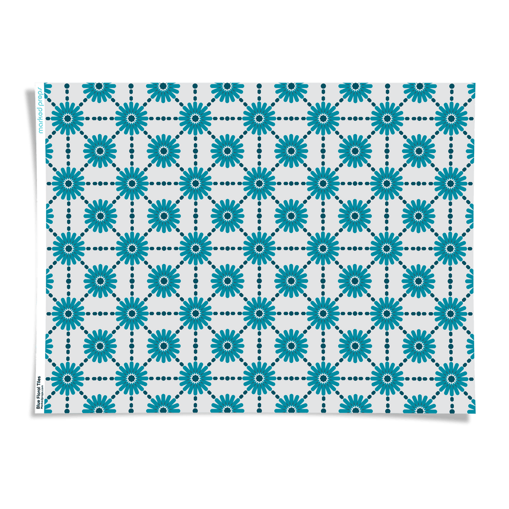 Blue Floral Tiles Backdrop - Marked Props