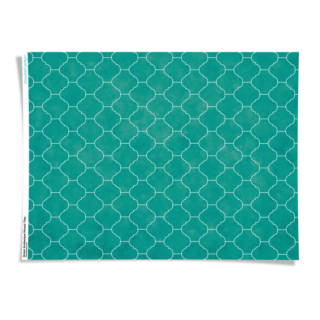 Green Arabesque Mosaic Tiles Backdrop - Marked Props