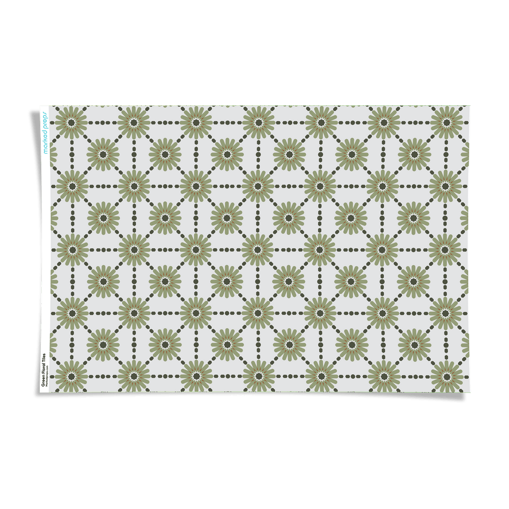 Green Floral Tiles Backdrop - Marked Props