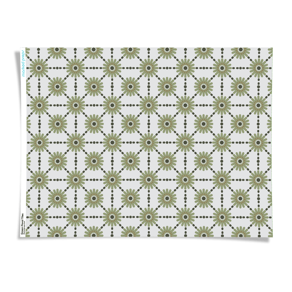 Green Floral Tiles Backdrop - Marked Props