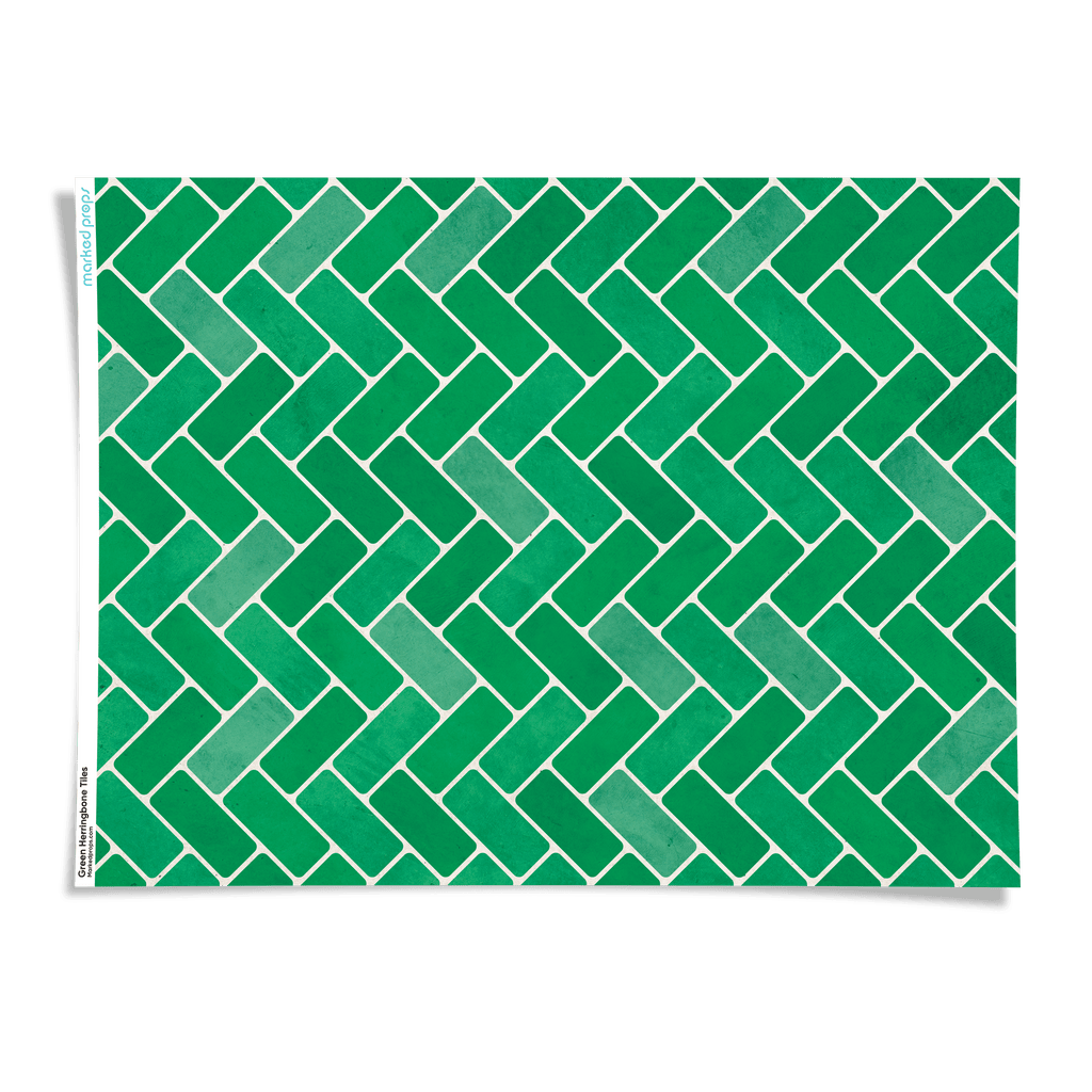 Green Herringbone Tiles Backdrop - Marked Props