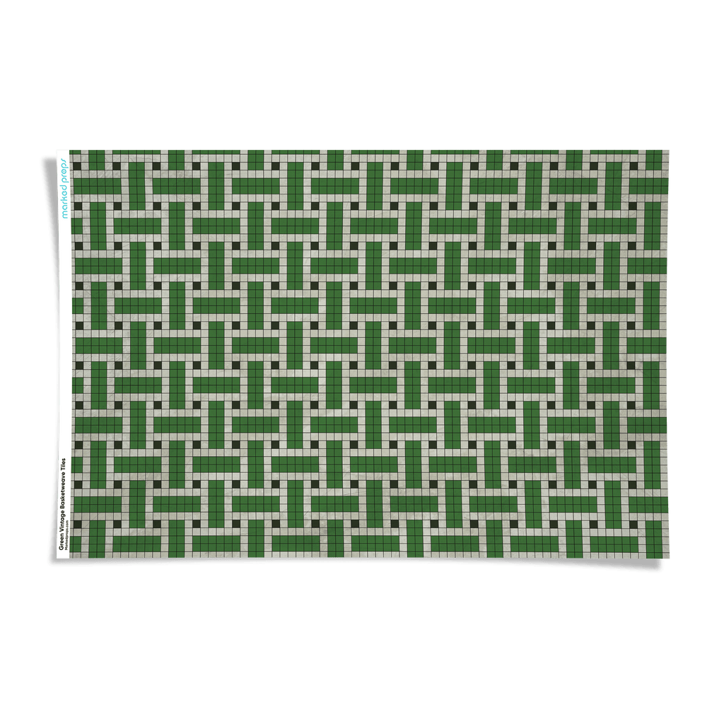 Green Vintage Basketweave Tiles Backdrop - Marked Props