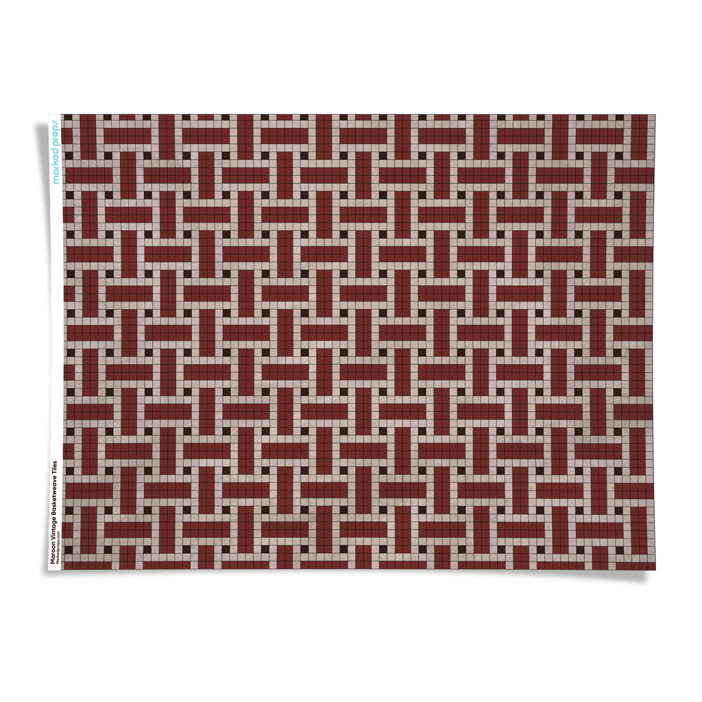 Maroon Vintage Basketweave Tiles Backdrop - Marked Props