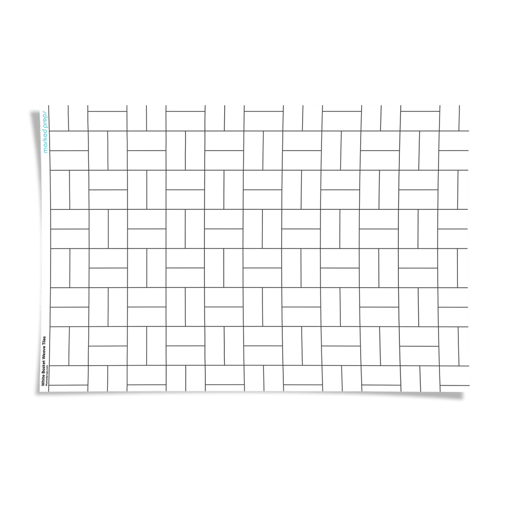 White Basket Weave Tiles Backdrop - Marked Props